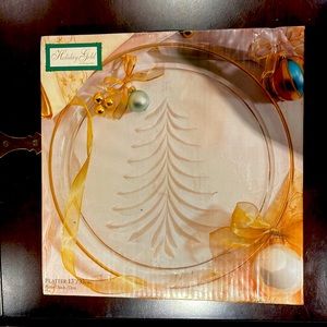 Vintage Indiana Glass Gold rimmed Christmas Tree Platter. Brand new in box!!
